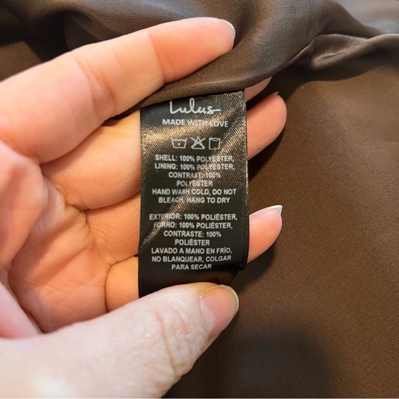🆕Lulu's Jola Rich Chocolate Brown Satin Mini Dress Size M Tie back date night - Picture 10 of 13
